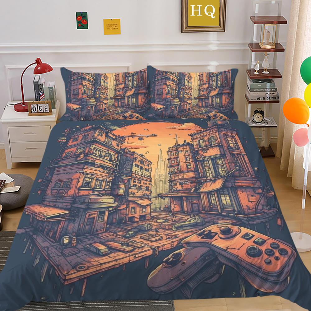 Housse de literie imprimée avec poignée de jeu de luxe, taie d'oreiller en Polyester, Style homme, vêtements de maison, housse de couette Queen Size