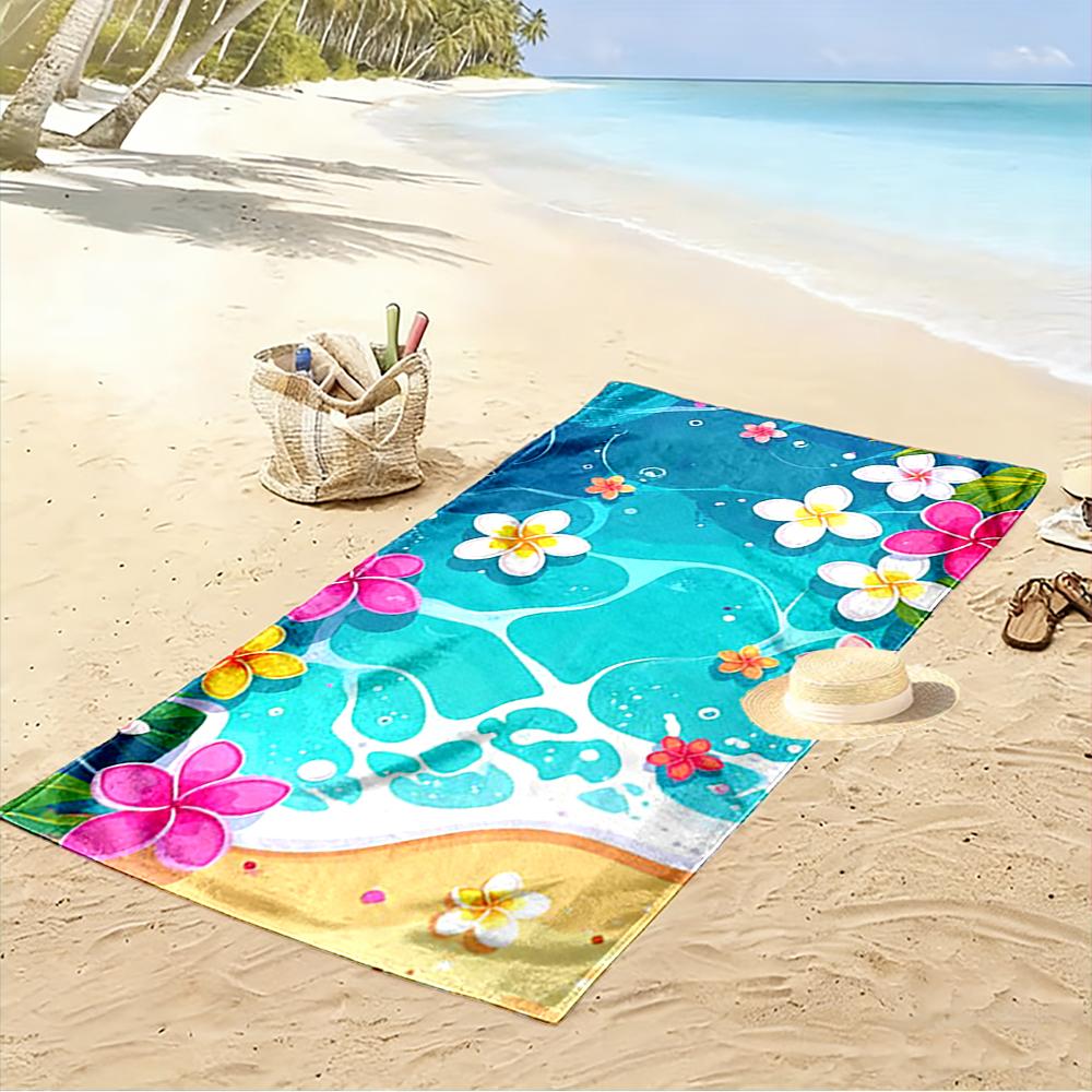 Tropical Flowers and Ocean Wave Design Beach Towel Quick-drying for Travel Outdoor Sports Jogging Beach and Swimming