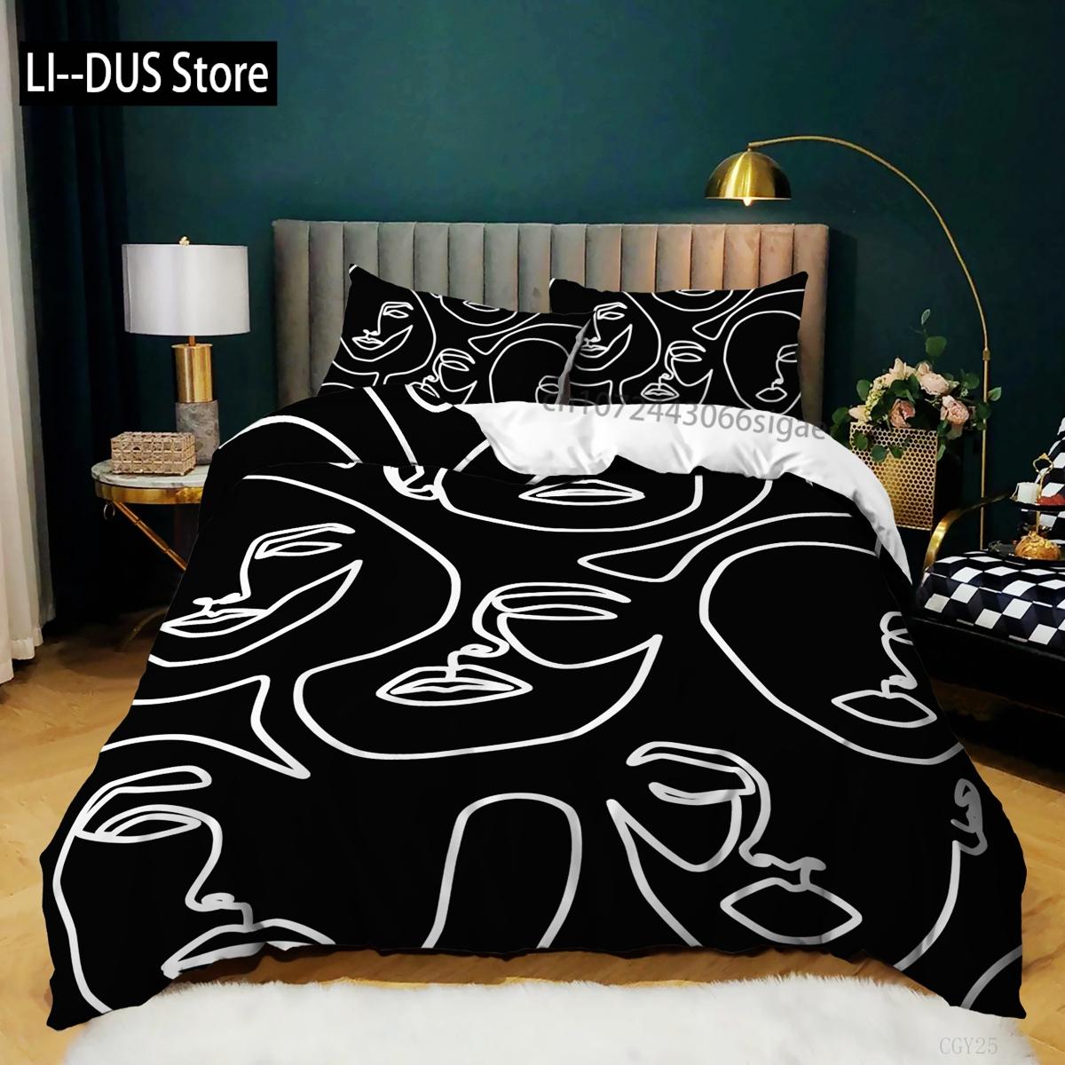 

Comforter Simple Strokes King Black Simple Strokes Twin Bedding Set Microfiber 2/3 Pcs Abstract Painting Theme Comforter (quilt)-EU Single(135*200cm)3pcs
