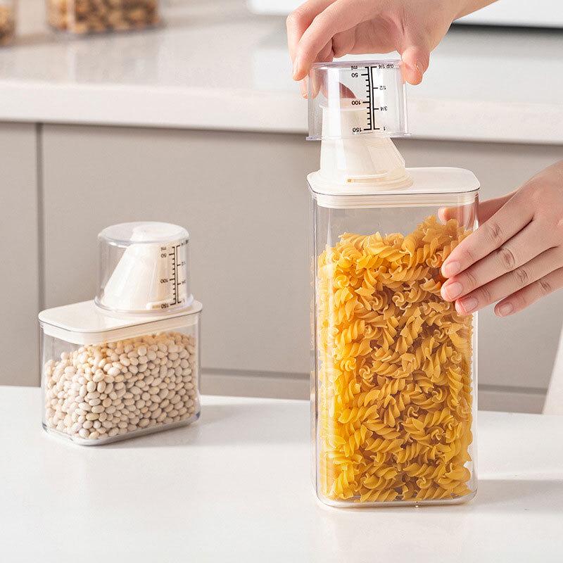 Transparent Sealed Food Storage Jar with Measuring Cup