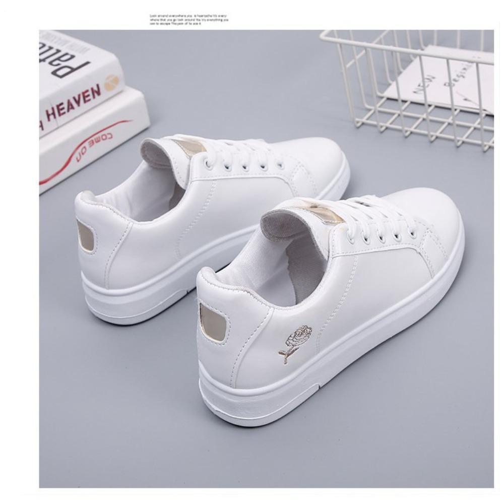 

Fashion Spring Autumn White Breathable Women Running Shoes Embroidered Flower Lace-Up Casual Sneakers De Mujer 35