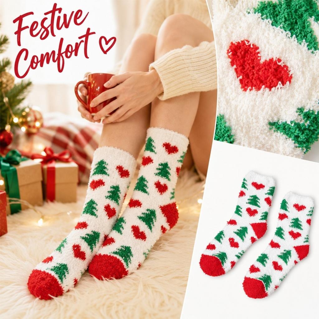 Women's Christmas Mid-Calf Socks with Christmas Tree Pattern, Festive Holiday Socks for Women, Novelty Winter Sock for Daily Wear and Gift Exchange