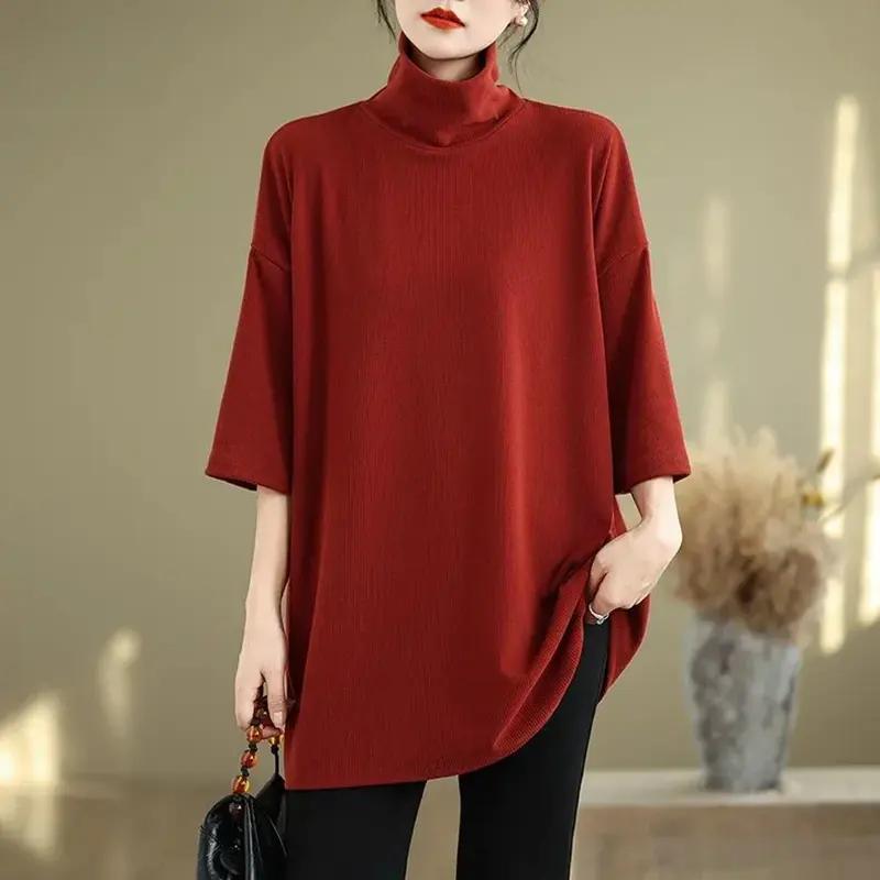 Pullovers Tops Women Long Sleeves Blouse Oversized Half Turtleneck Loose Long Sleeve Shirt Slim Pullover Tops