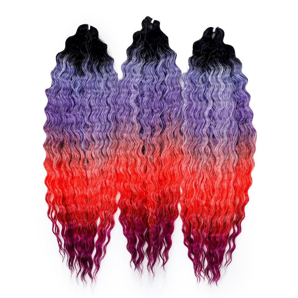 FASHION IDOL Ariel Twist Crochet Hair Synthetic 22 Inch 3 PCS Water Wave Hair Extensions Ombre Rainbow Color Braid Curly Hair