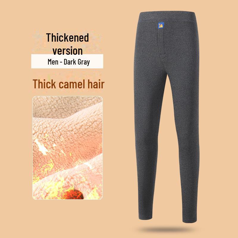 Men's Winter Thickened Velvet-Lined Elastic Waist Pants with Knee Pads - Camel Wool Cotton for Middle-Aged