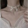 Zoete Satijnen Lint Choker Ketting met Parel Hart Hanger & Doorzichtig Ruche Rand – Schattige Coquette/Kawaii Kraag Sieraden voor Vrouwen