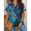 Summer V-neck Flower Pattern 3D Printed Top Fashionable Casual Short Sleeved Plus Size Women's T-shirts