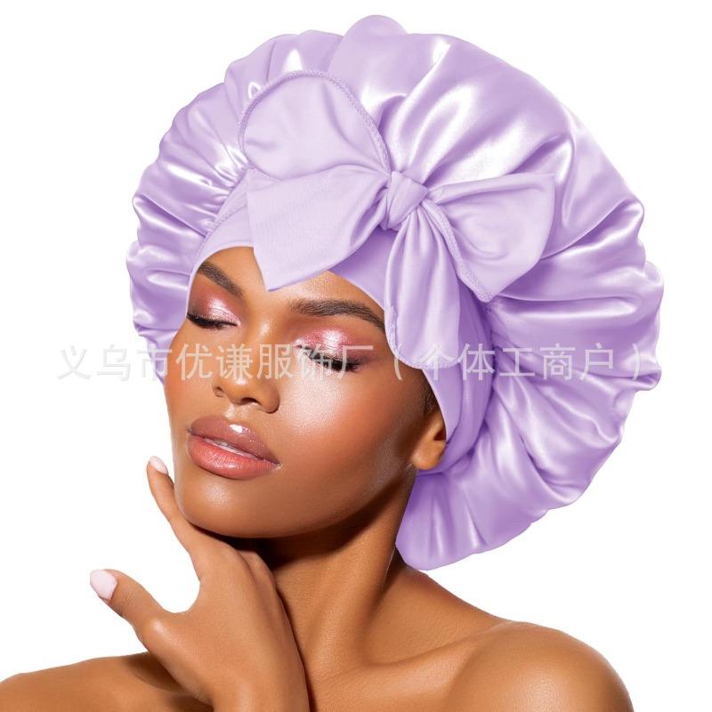 Ladies Satin Ribbon Round Cap Satin Bow Nightcap Hair Care Cap Extra Large Beauty Hair Care Cap