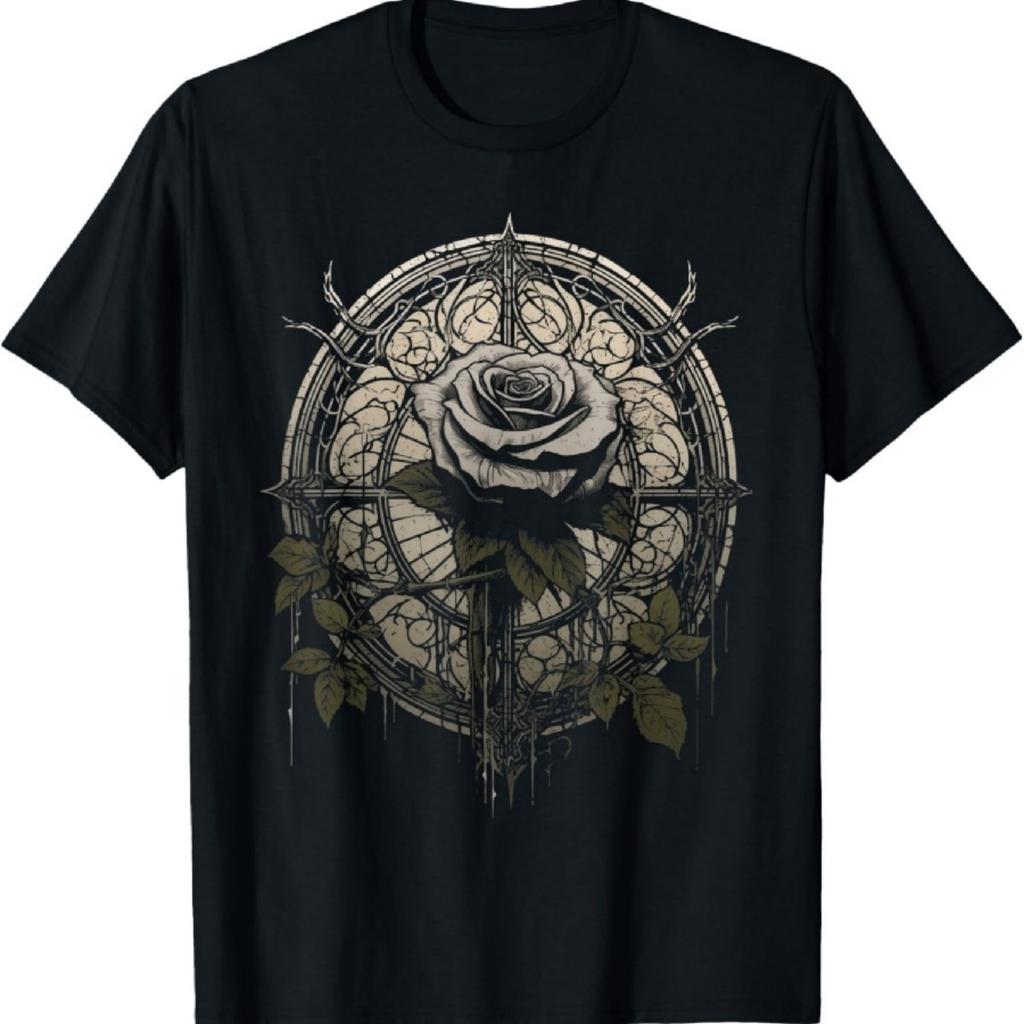 Gothic Aesthetic Rose Flowers Church Window Witchcraft T-Shirt