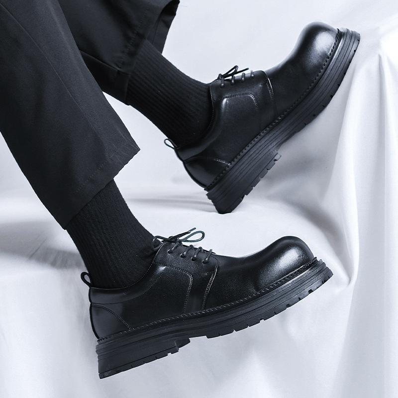 Lace-up niche high street ins big head derby shoes men's high-end thick sole heightening commuter round head 2232-R