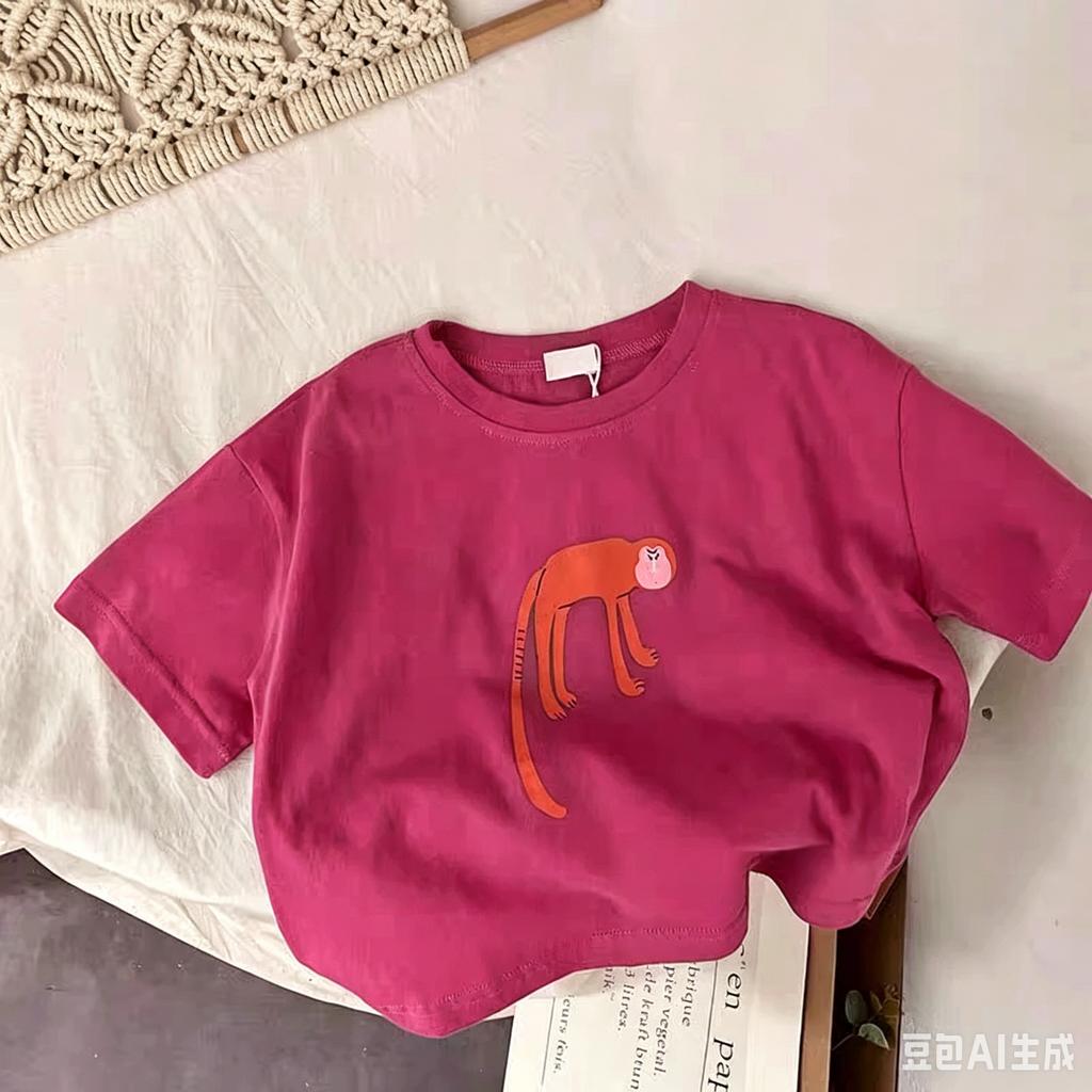 Children's T-shirt with Cute Animal Patterns Spring and Summer Comfortable and Breathable Boys' and Girls' Tops