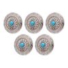 5 Sets Screw Back Button Silver Flower Blue Turquoise 30mm Round Shape Conchos with 4.5mm Screws for Leather Crafts
