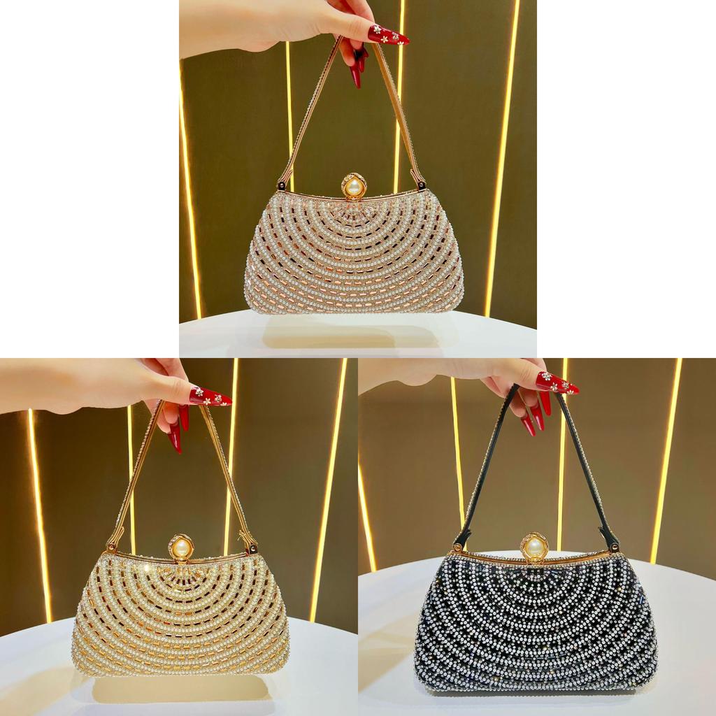 Lux Pearl Embellished Clutch Bag With Lock For Evening Events