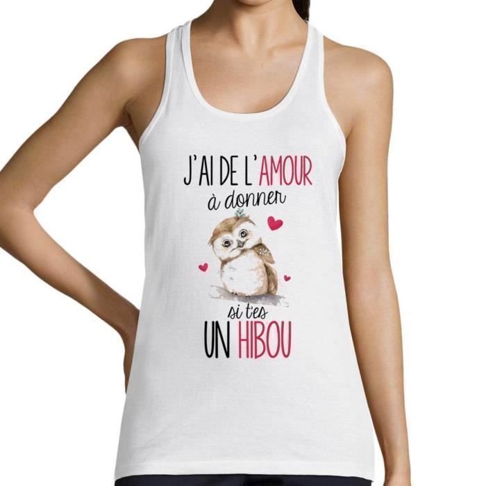 Débardeur Femme - De l'Amour à Donner - Hibou - Coton - Col arrondi - Blanc