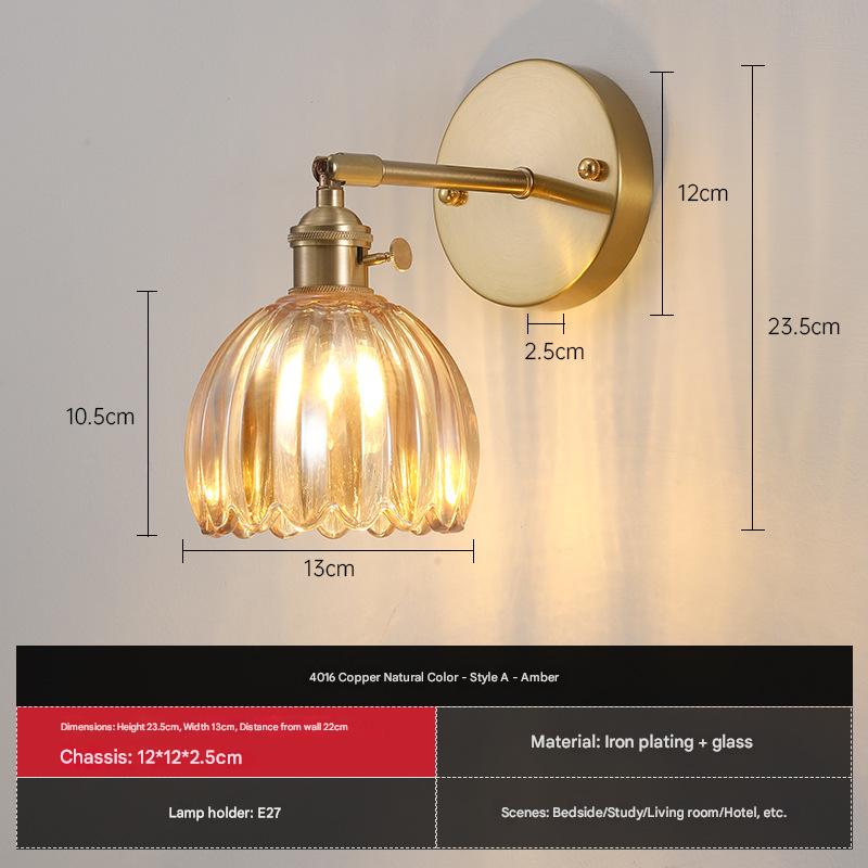 Japanese Retro Floral Glass Wall Lamp Modern Simple Bedside Lamp for Bedroom Study Led Mirror Light Nordic Wall Sconce