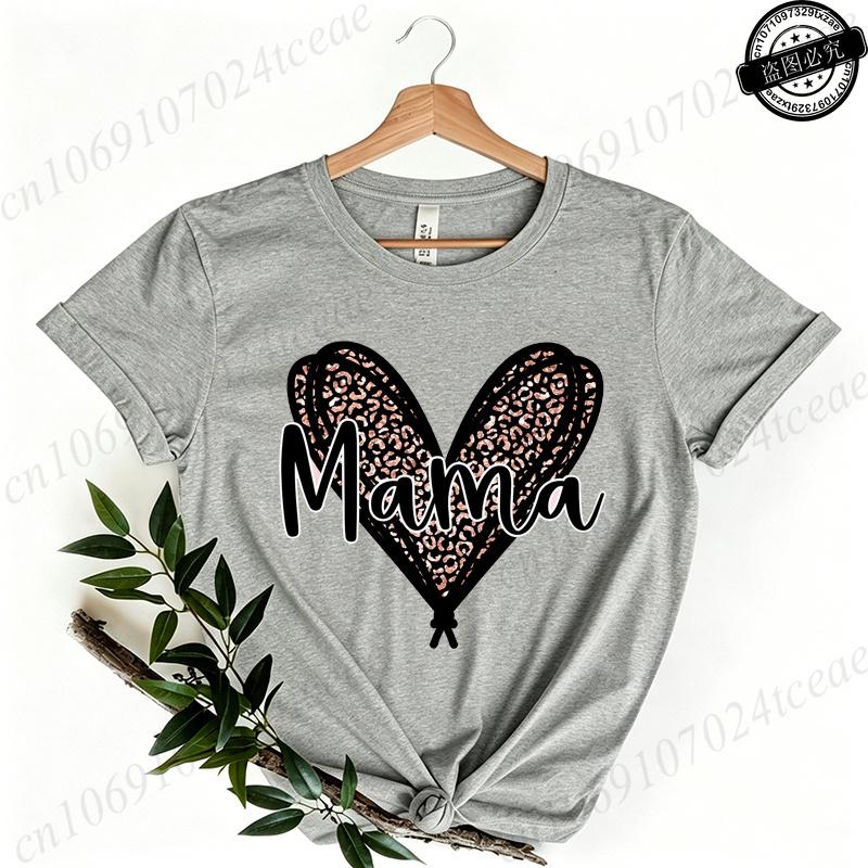 Women's Casual shirts Mama Leopard Print Women's Crewneck Casual Short Sleeve T-Shirt Summer Harajuku Streetwear Women Clothes