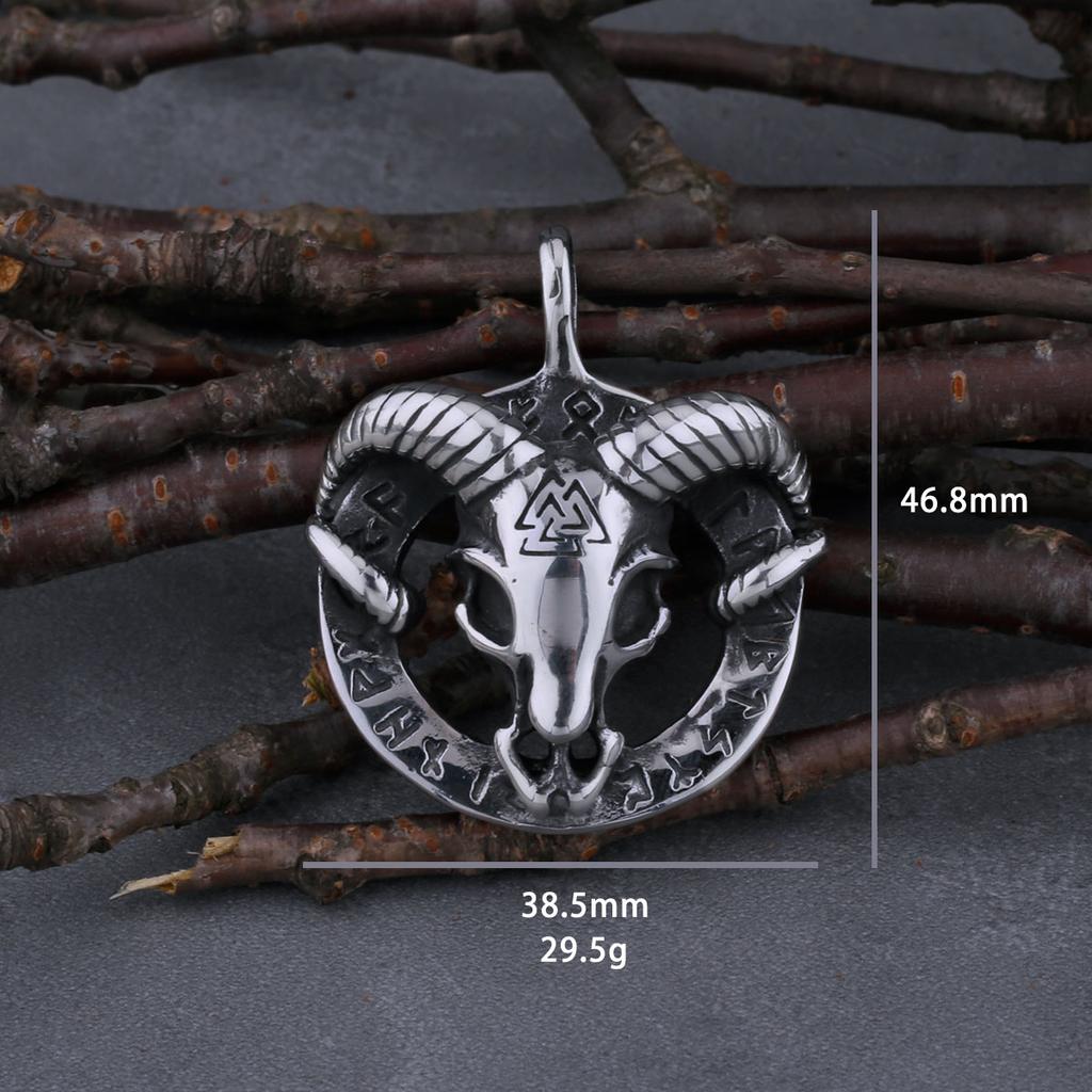 Stainless Steel Viking Rune Imitation Goat Head Necklace Men's Amulet Pendant Biker Gothic Party Club Jewelry Gift for Boyfriend