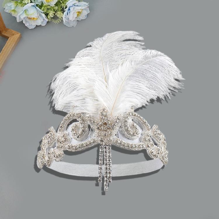 Rhinestones Embellished Headpiece User Friendly Feather Headdress 1920s Hair Band For Themed Parties Everyday