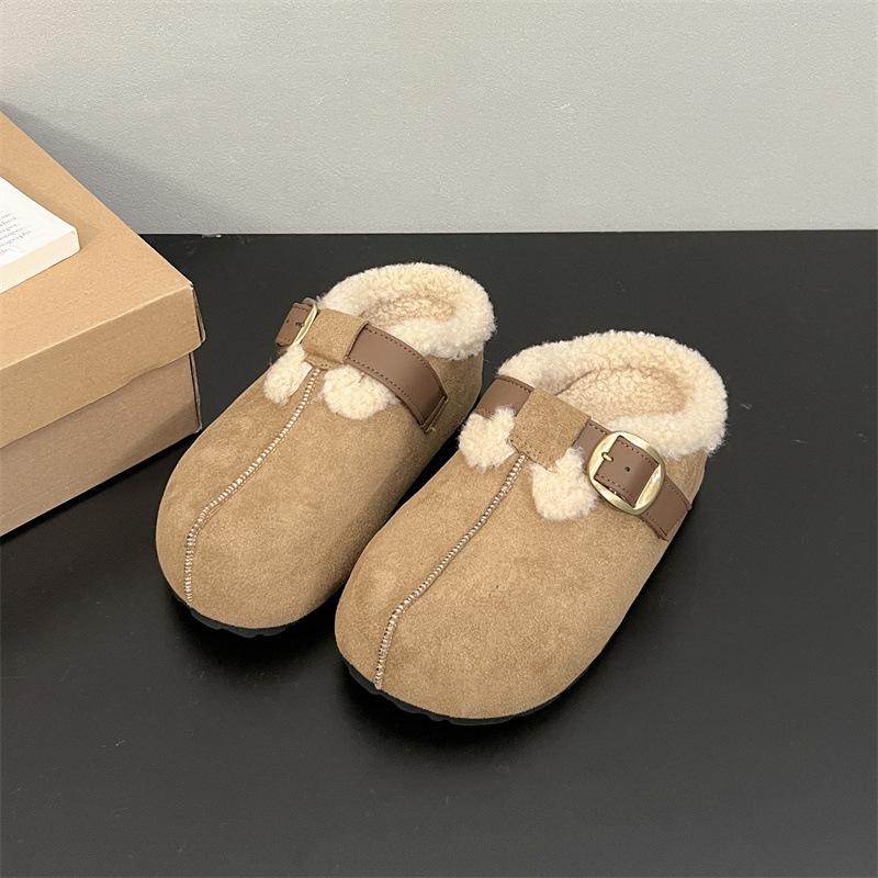 Women s Retro Lightweight and Comfortable Non-slip Heightening Winter Warm Plush Lining Non-slip Durable Casual Cotton One-step Half Slippers 35 хаки 5490₽