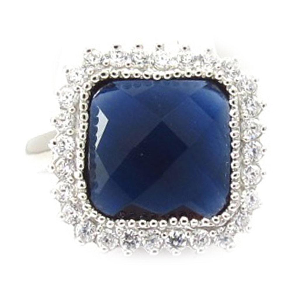 Silver Ring 'Sissi' Silver Sapphire (rhodium) - 15x15 Mm