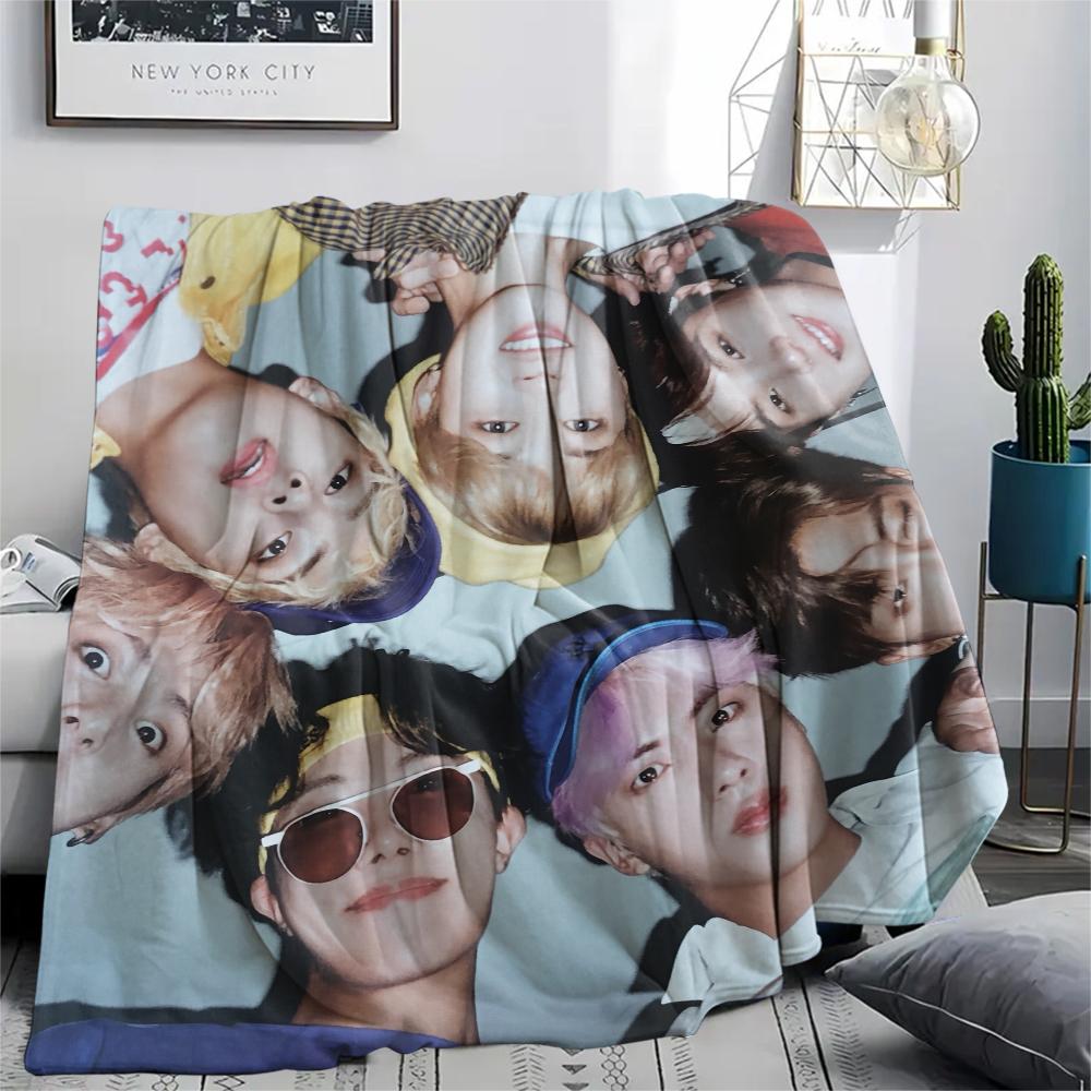 BTS,pattern Flannel Blanket, High quality Comfortable for All Seasons, Home Decor, Warmth and Comfort, Perfect for Gifts.