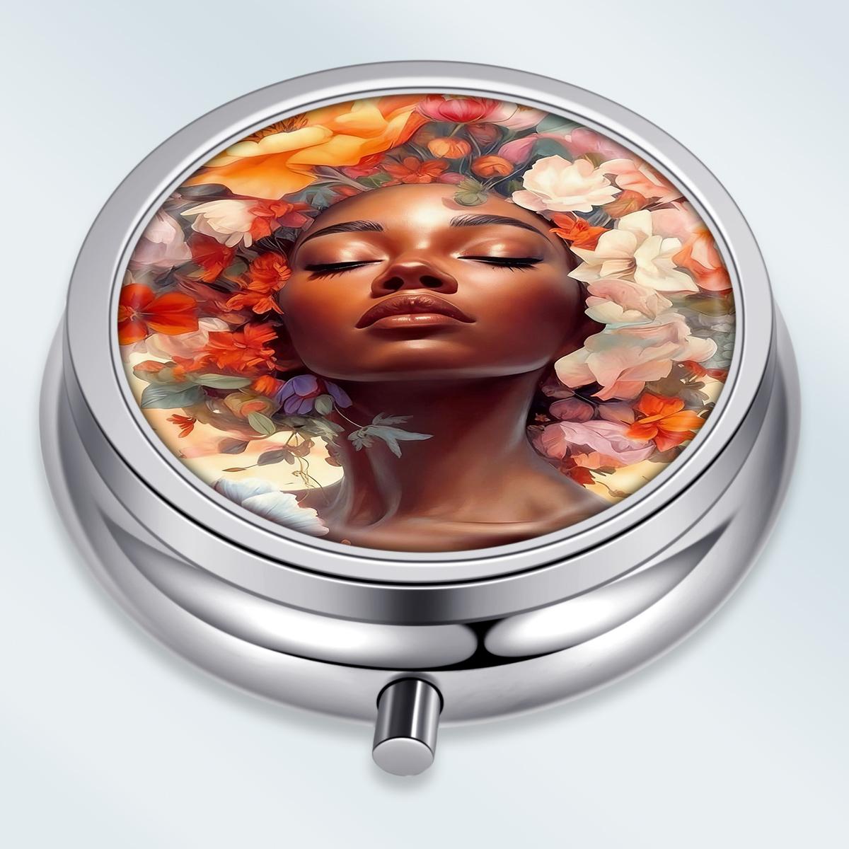 

Portable Pill Box with 3 Compartments, Mini Metal Medicine Organizer Case, Cute Printed Pill Container for Vitamins, Pills, Jewelry, Travel, Daily Use разноцветный