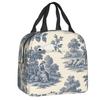 Custom Purple Flower Toile De Jouy Inspired Pattern Insulated Lunch Tote Bag for Women Portable Cooler Thermal Food Lunch Box