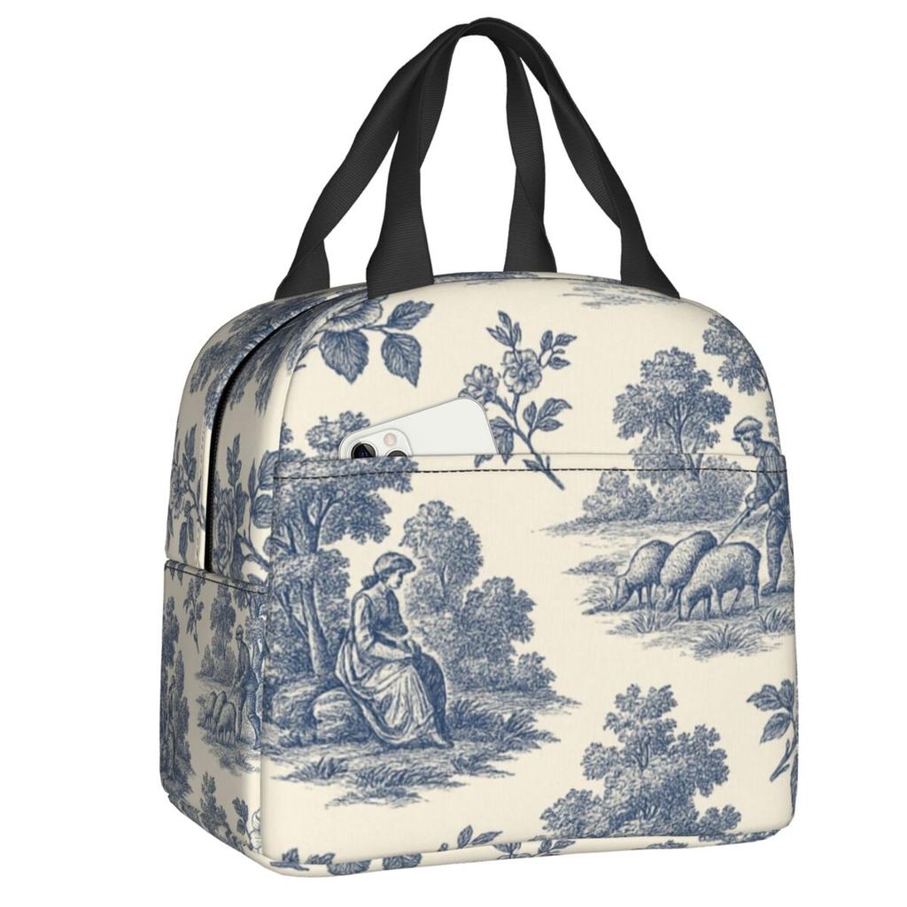 Custom Purple Flower Toile De Jouy Inspired Pattern Insulated Lunch Tote Bag for Women Portable Cooler Thermal Food Lunch Box