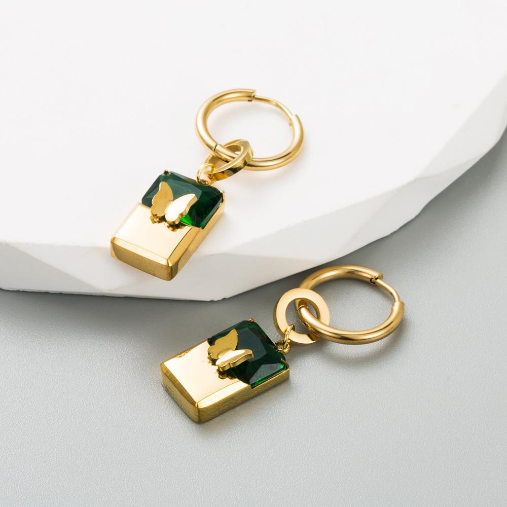 Women's Vintage Earrings Creative Concentric Lock Earrings Titanium Steel Inlaid Color Zircon Earrings