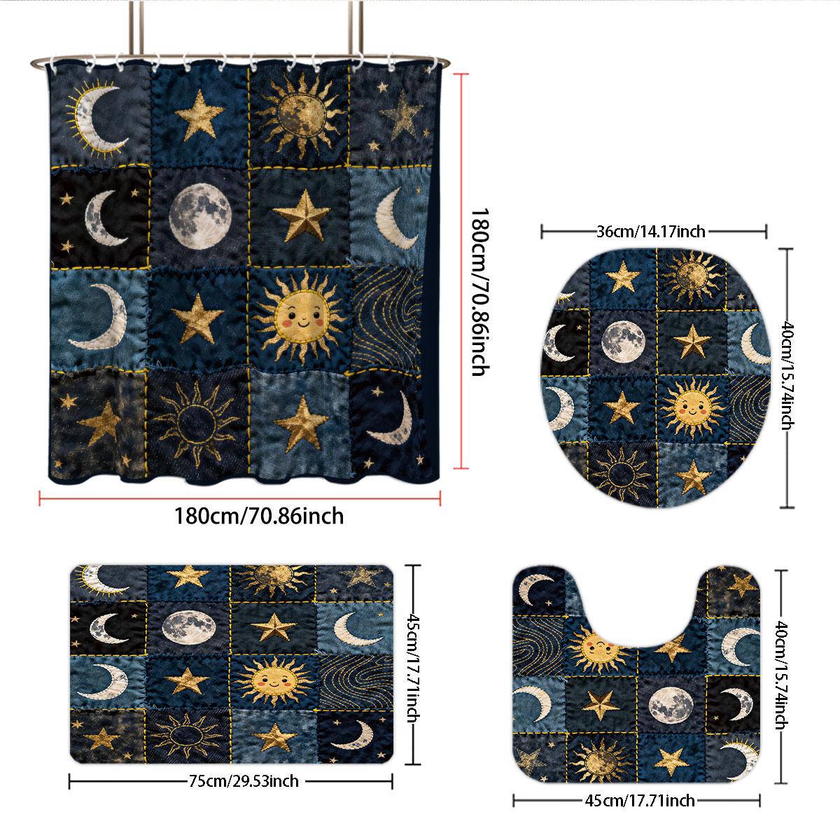 

Тканевая вставка Принт Солнце и Луна Набор для ванной из 4 предметов 180X180 Водонепроницаемая шторка для душа Коврик для пола U-образный коврик для туалета Regular