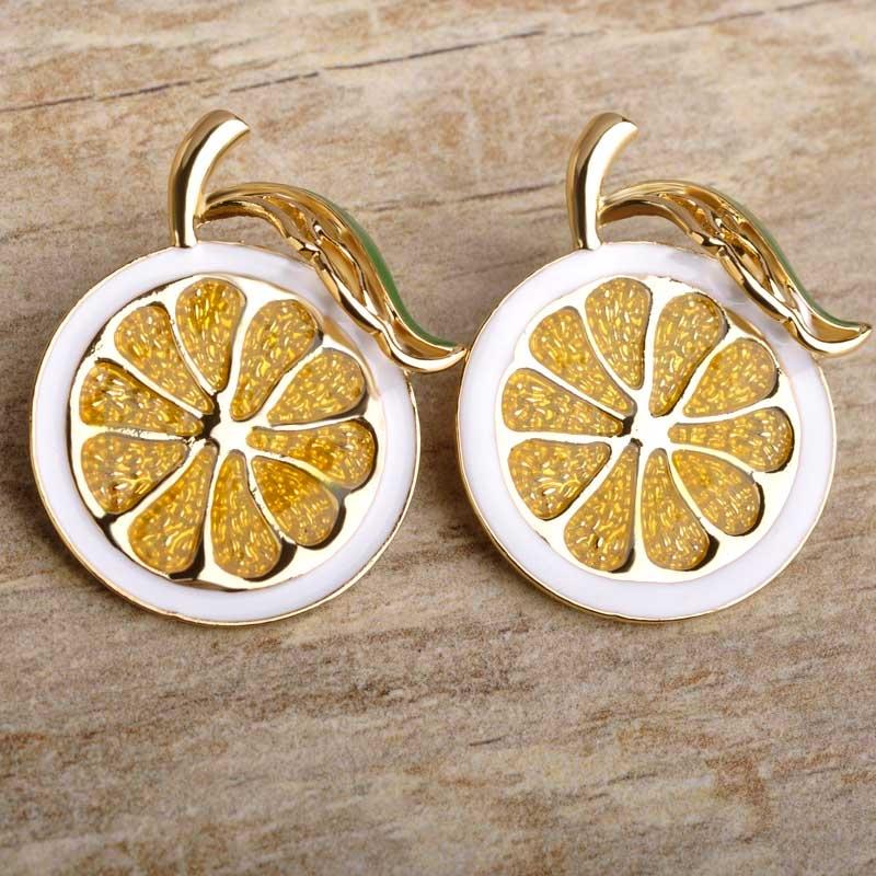 Blucome Oil Painting Lemon Orange Brooch Fashion Fruit Pins Girls Vibrant Color Accessories