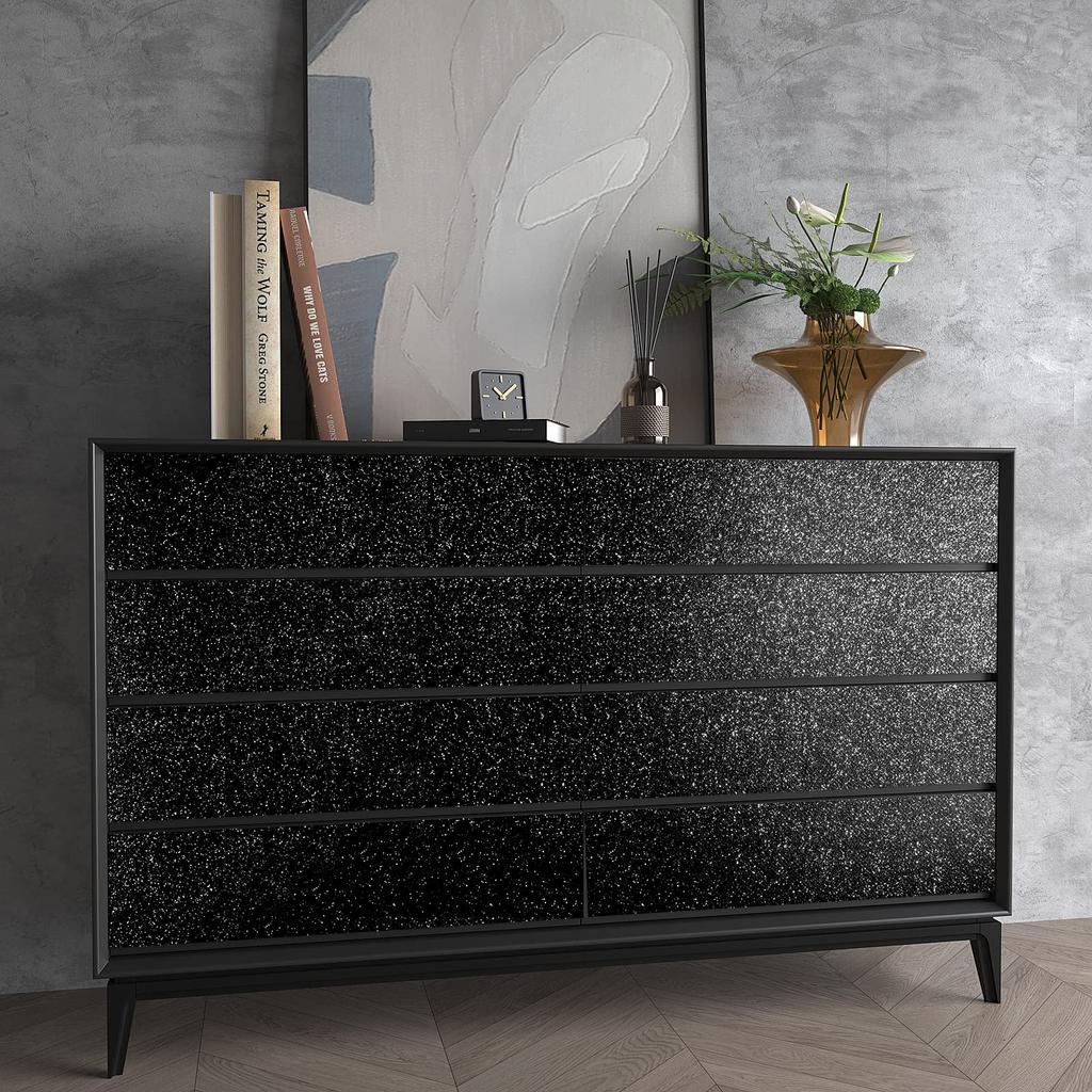 VEELIKE Glitter Removable Wallpaper Wall Renovation Suitable for Sliding Wall Furniture Interior Kitchen Easy to 40 x 300cm Sheet, Black, Thick,