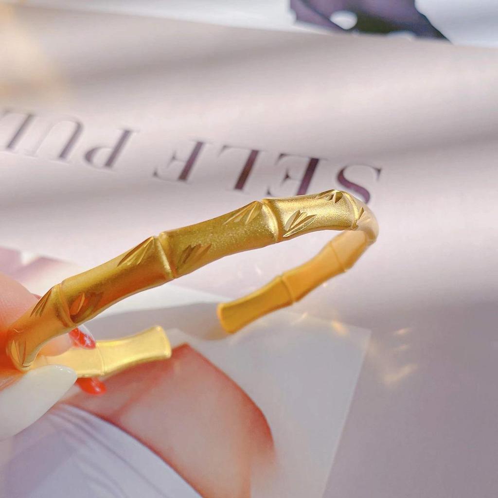 Gold-Plated Bamboo Joint Open Bangle – Versatile New Chinese Style Women’s Fashion Bracelet