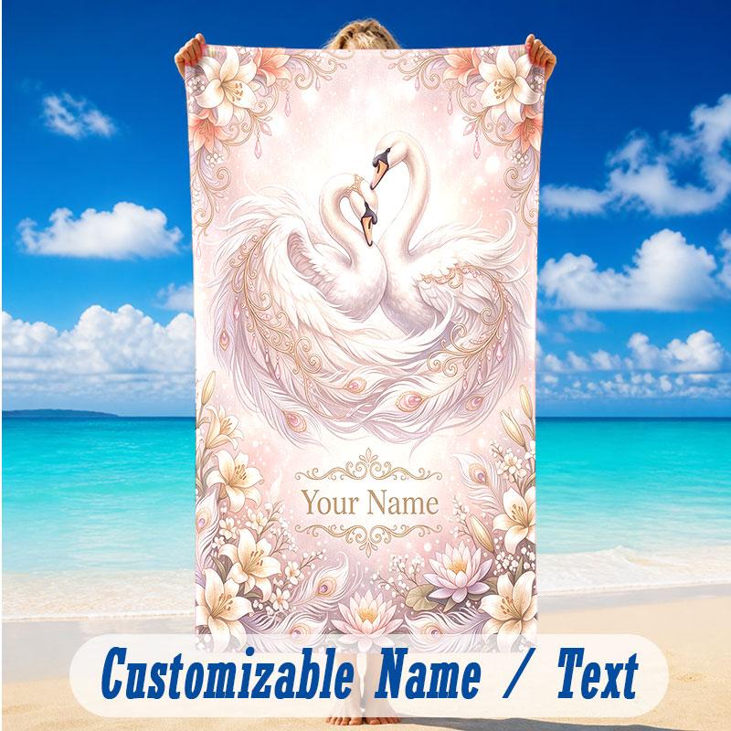 Floral Garden Theme Beach Towel Personalized Custom Name & Text Soft Quick Dry Beach Towel for Swimming Travel