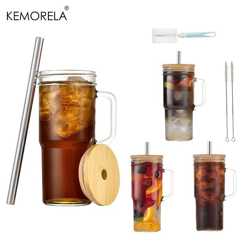 700ML Glasmugg Med Trälock Sugrör 1/2/4ST Genomskinlig Pärlemjölk Juice Förtjockad Glasmugg Dryckesvaror Kaffemugg