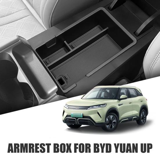 Center Console Organizer for BYD Yuan UP 2024 2025 OEM Fit Armrest Storage Box Tool-Less Installation 5L Sliding Lid Bin