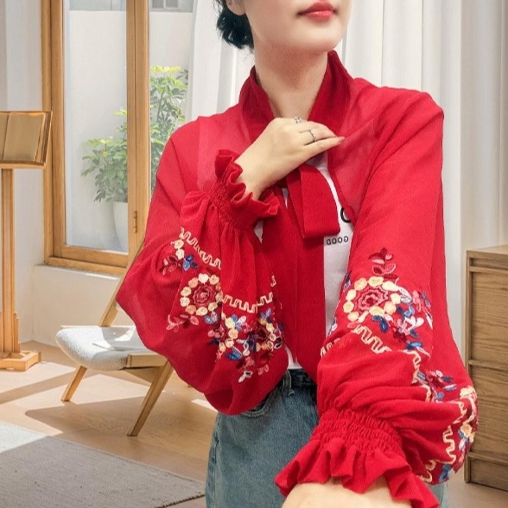 Breathable Flower Shawl Embroidered Seaside Vacation Cloak Sunscreen Scarf Neck Decoration
