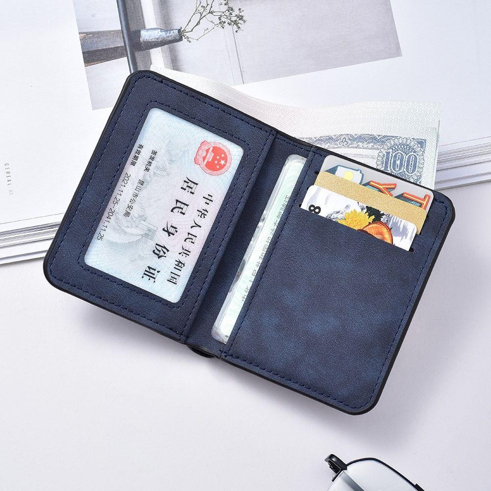 Minimalist PU Leather Men's Short Wallet Two-fold Black Blue Grey Multiple Pockets Large Capacity ID Card Holder Men Women