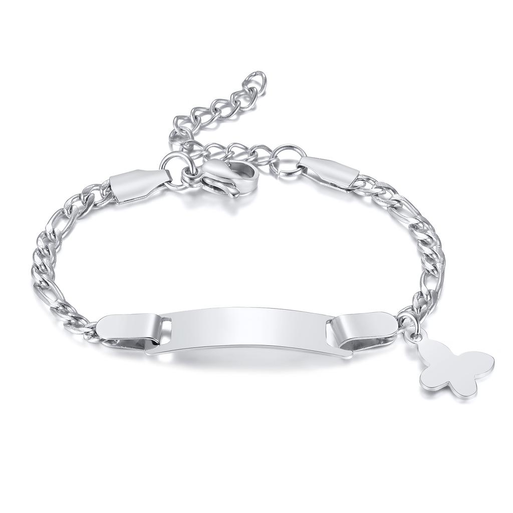 Personalized Butterfly Bracelet Name Customized for Gilrs Boy, Figaro Chain Link Wrist Jewelry Stainless Steel