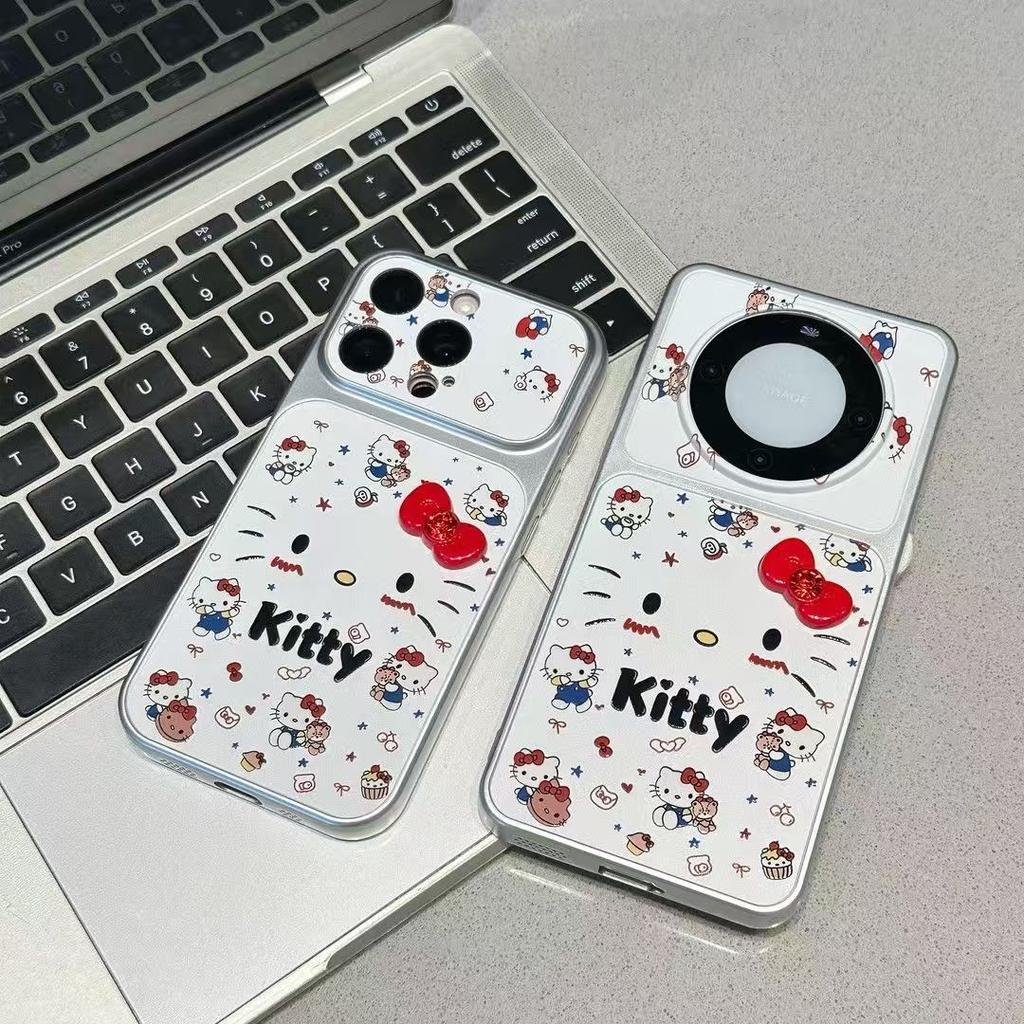 Cute Cat Bow Is Suitable for Iphone16promax Apple 17 Mobile Phone Case Electroplating Second Change Window Mobile Phone