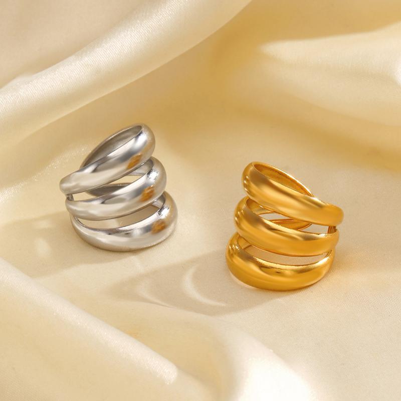 Stainless Steel Multi Layer Line Rings for Women Men Vintage Waterproof Charm Metal Gold Silver Color  Finger Jewelry