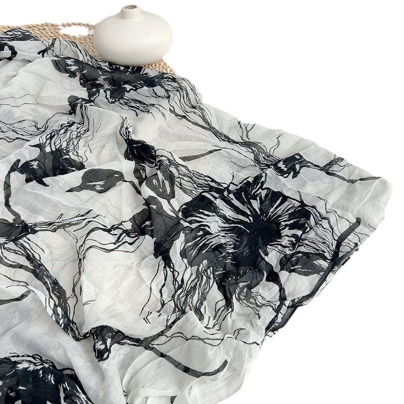 Ins Flower Print Cotton Scarf Women Shawls And Wraps Lady Travel High Quality Large Vintage Scarves 110*220cm