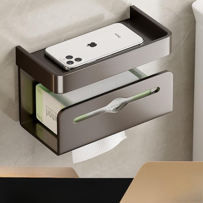 Gun Ash Toilet Tissue Box Wall Mounted Toilet Pumping Carton No Punching Toilet Paper Holder Toilet Roll Paper Shelf серый