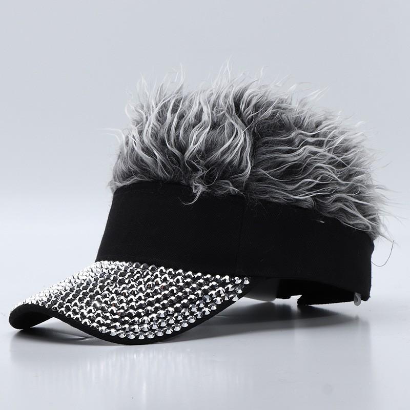 Colorful Flag Simulation Wig Baseball Cap Fashion Rhinestone Sun Visor
