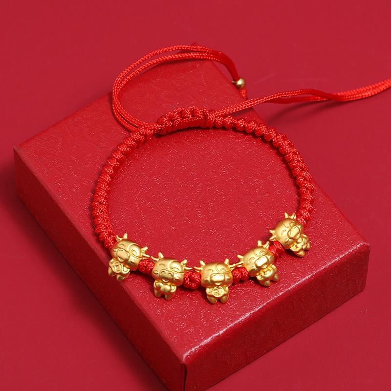 Five Niu Send Blessing Men's and Women's Bracelets Natural Year of the Ox Red Rope Woven Bracelets Good luck and safety High-end gift jewelry