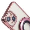 For iPhone 15 Case with Ring Kickstand TPU Anti-dust Rhinestones Decor Protective Cover