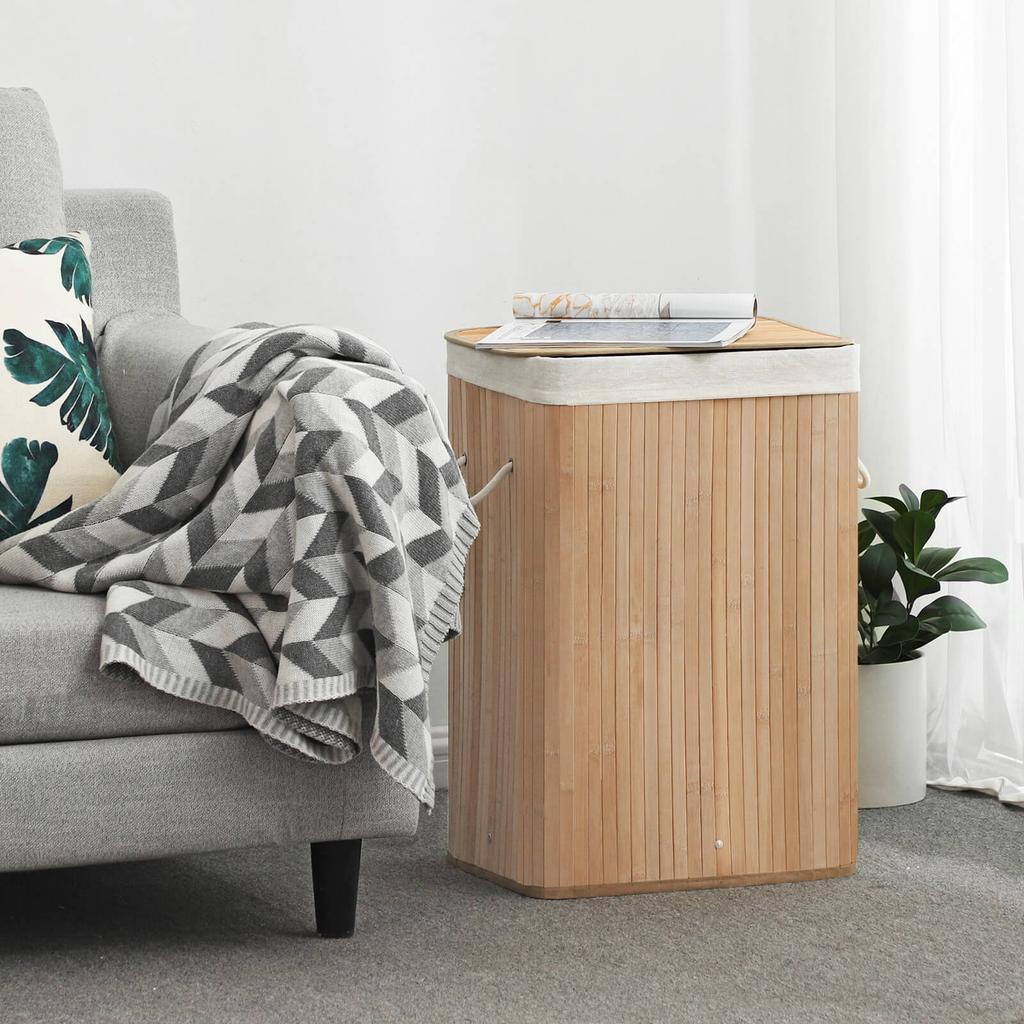 SONGMICS Bamboo Laundry Basket, XL Foldable Storage Hamper with Removable Washable Lining, 72L, 40 X 30 X 60 Cm, Natural