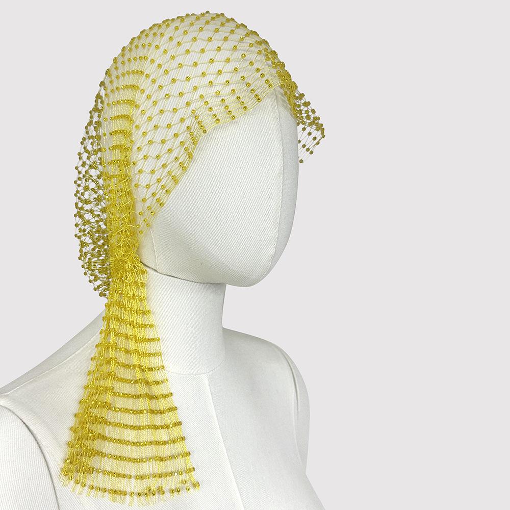 Rhinestone Fishnet Headscarf & Diamond Mask - Trendy Holiday Party Hat & Fashion Statement.
