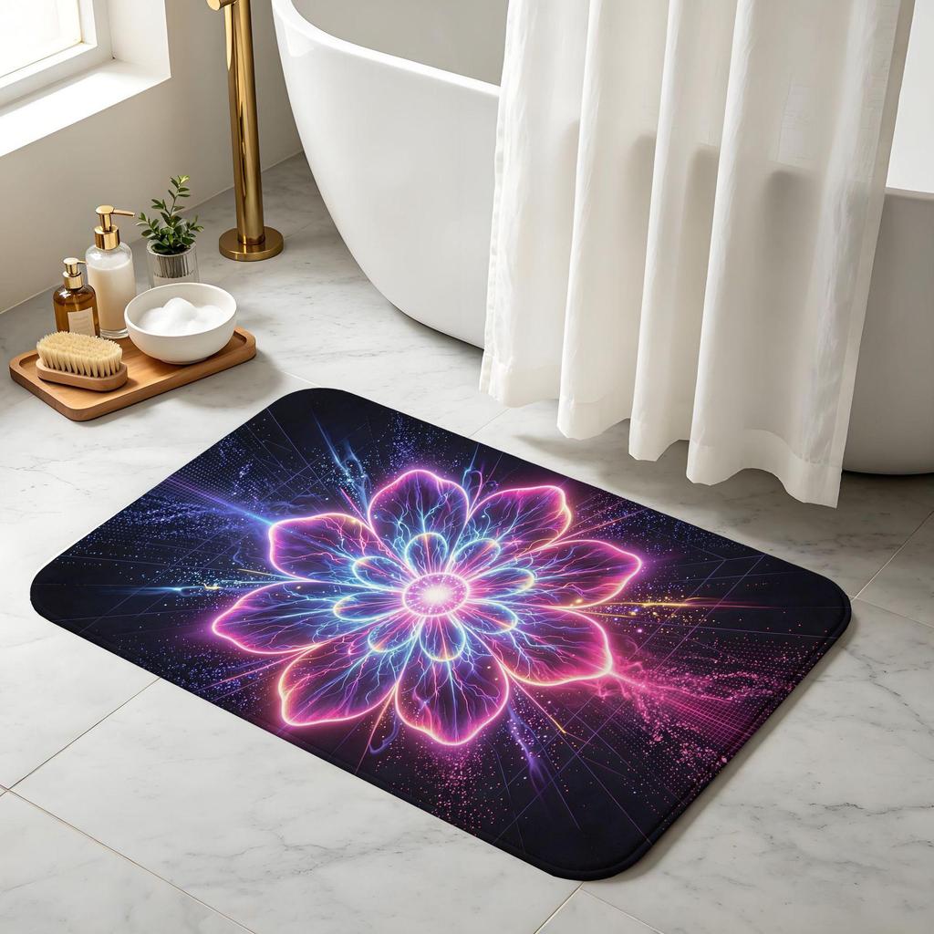 Eco-friendly Cyber Neon Flower Non-slip Entryway Mat - Washable Dust Removal Hallway Floor Mat