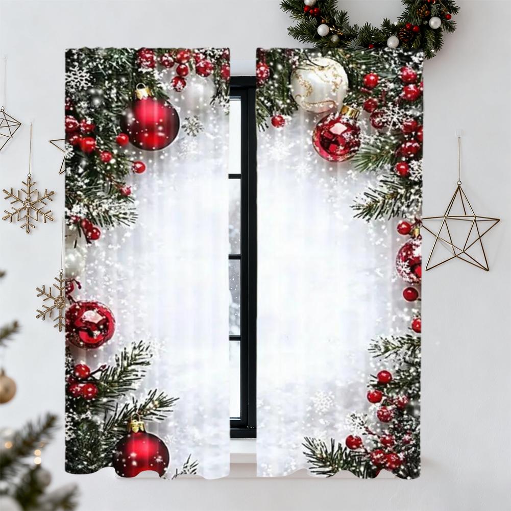 NEW Christmas Drape 2 Pieces Christmas Ball Print Cover 2D Flat Printed Festive Drapes With Snowflake And Pine Branch Pattern